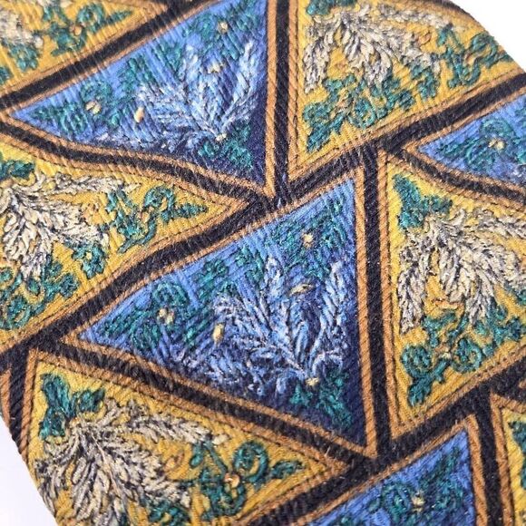 ELECTRIC NECKWEAR POWER SILK TIE BLUE GOLD FLORAL TRIANGLES WOVEN 4" X 60" - Picture 2 of 4